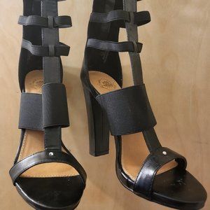 Women Leatherette Open Toe Elastic Chunky Heel Gladiator Sandal